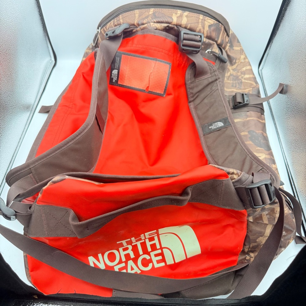 The North Face Base Camp Duffel Medium Red Brown Camo Backpack Straps M